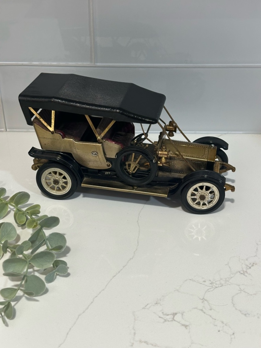 Vintage Style Antique Car Model in Black and Gold
